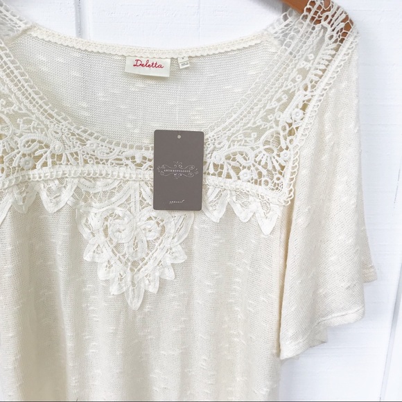 NWT! Deletta (Anthro) Ivory Lace shtslv sweater - Picture 2 of 4